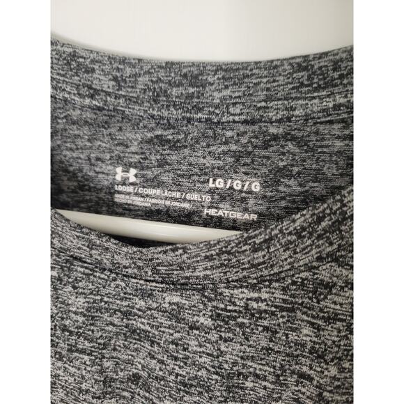 Under Armour Heathered Black Gray Logo Graphic Short Sleeve Heatgear Top Size L - Picture 3 of 5